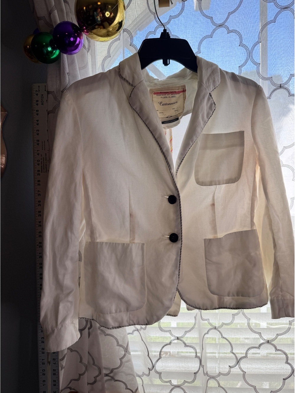 Cartonnier Anthropologie White Cropped Blazer Jacket Contrast Trim Size Small S